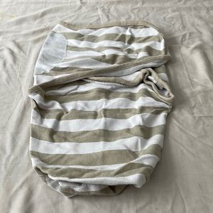 SwaddleMe, infant size SMALL, tan stripes, Velcro swaddler.